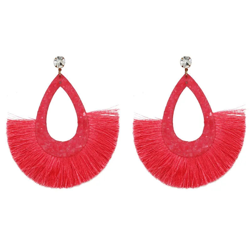 Wholesale Exaggerated Tassel Geometric Water Drop Hollow Diamond Earrings