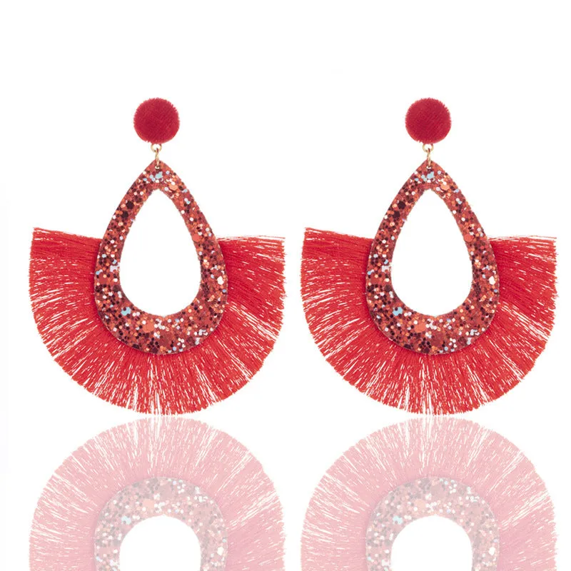 Wholesale Exaggerated Tassel Geometric Water Drop Hollow Diamond Earrings