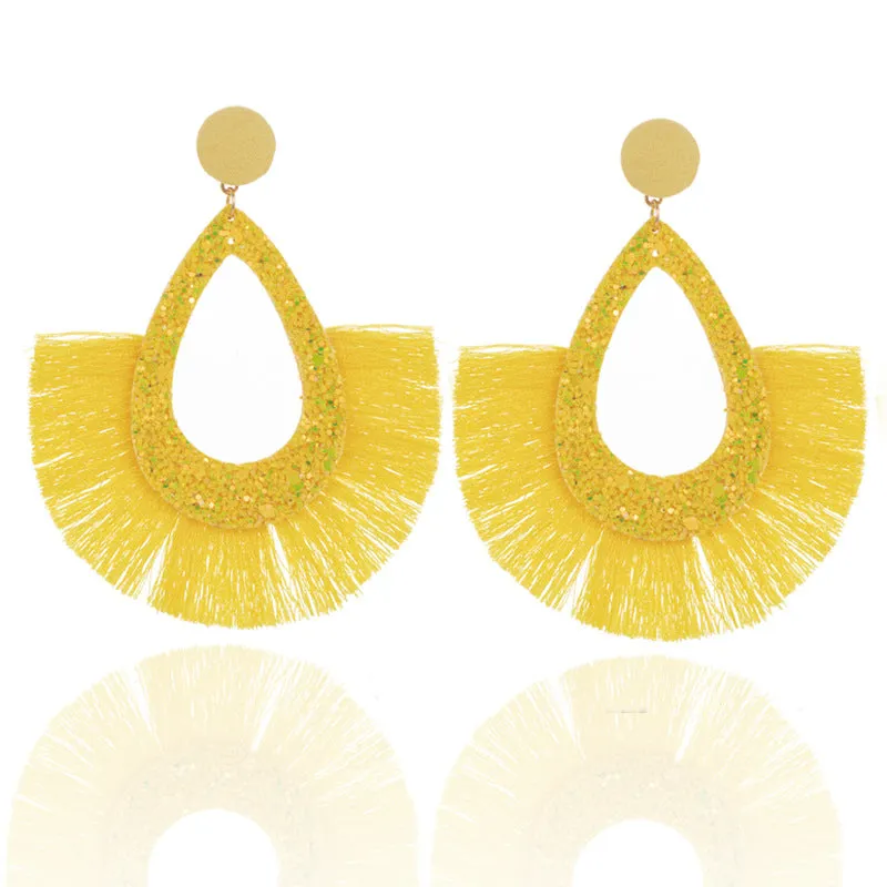 Wholesale Exaggerated Tassel Geometric Water Drop Hollow Diamond Earrings