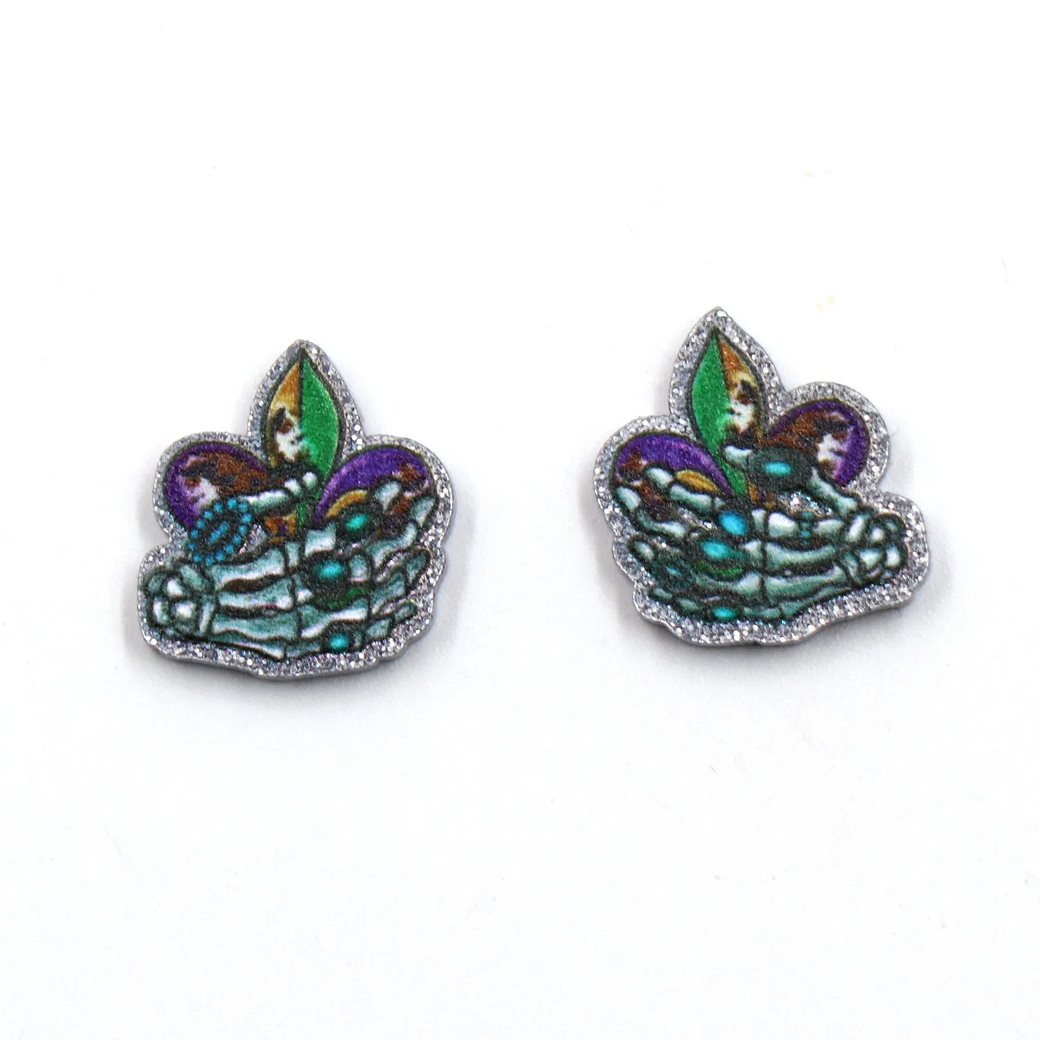 Wholesale Exaggerated Tricolor Carnival Skeleton Hand Acrylic Earrings
