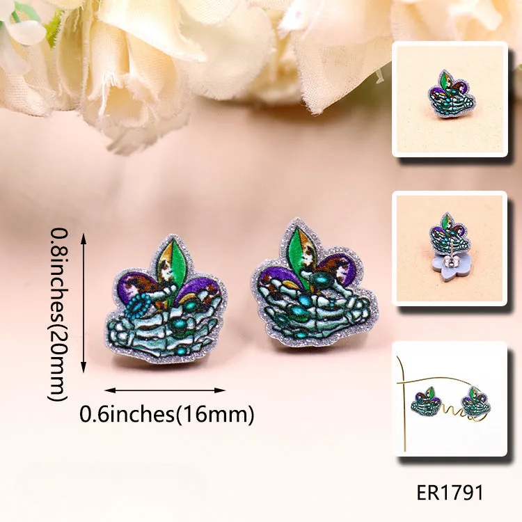 Wholesale Exaggerated Tricolor Carnival Skeleton Hand Acrylic Earrings