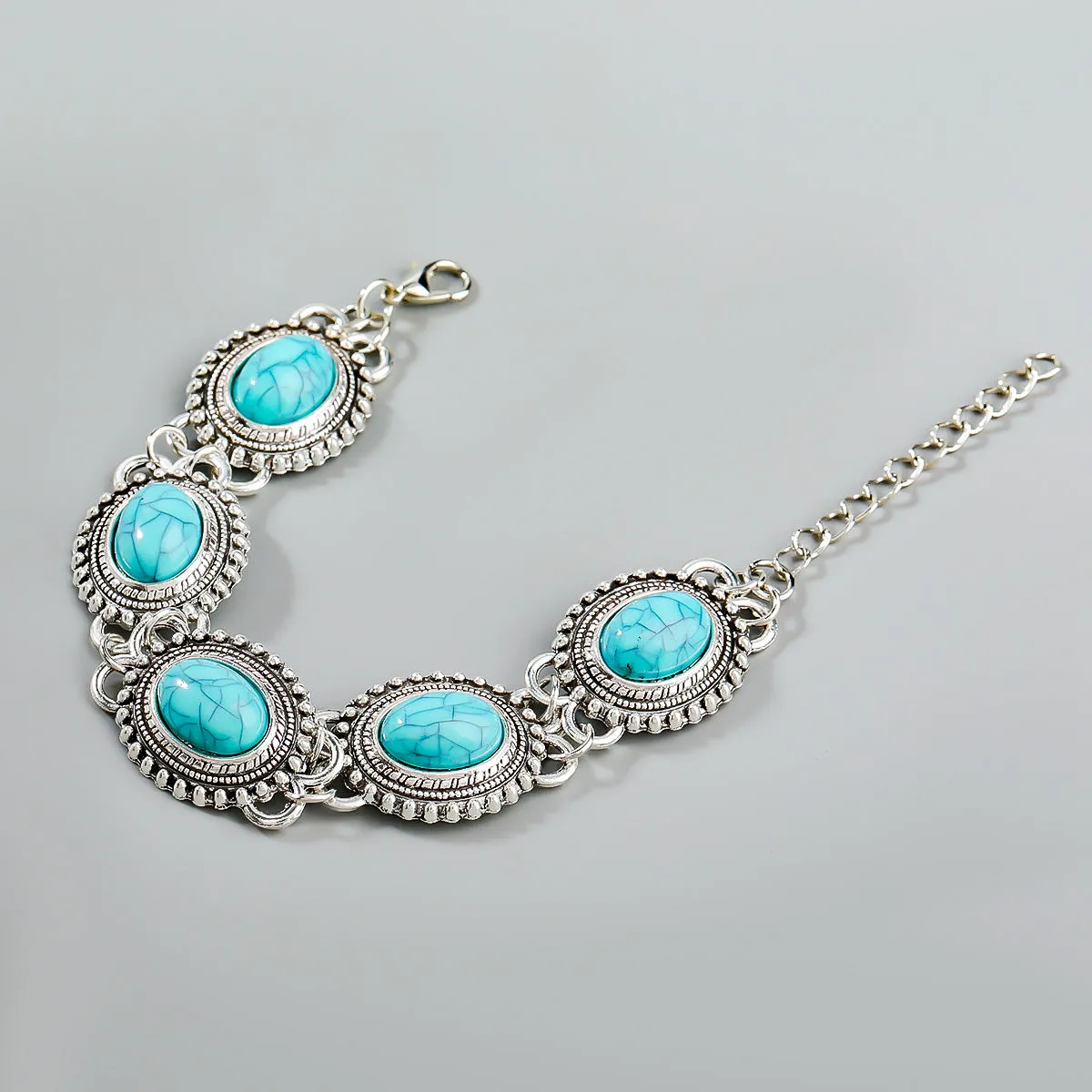 Wholesale Exaggerated Turquoise Hip Hop Alloy Bracelet