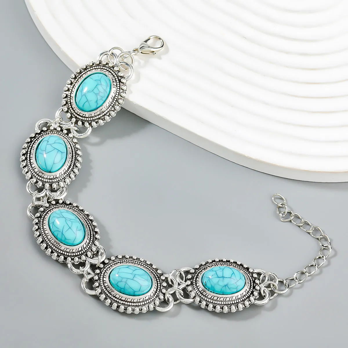 Wholesale Exaggerated Turquoise Hip Hop Alloy Bracelet