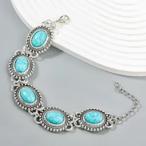Wholesale Exaggerated Turquoise Hip Hop Alloy Bracelet