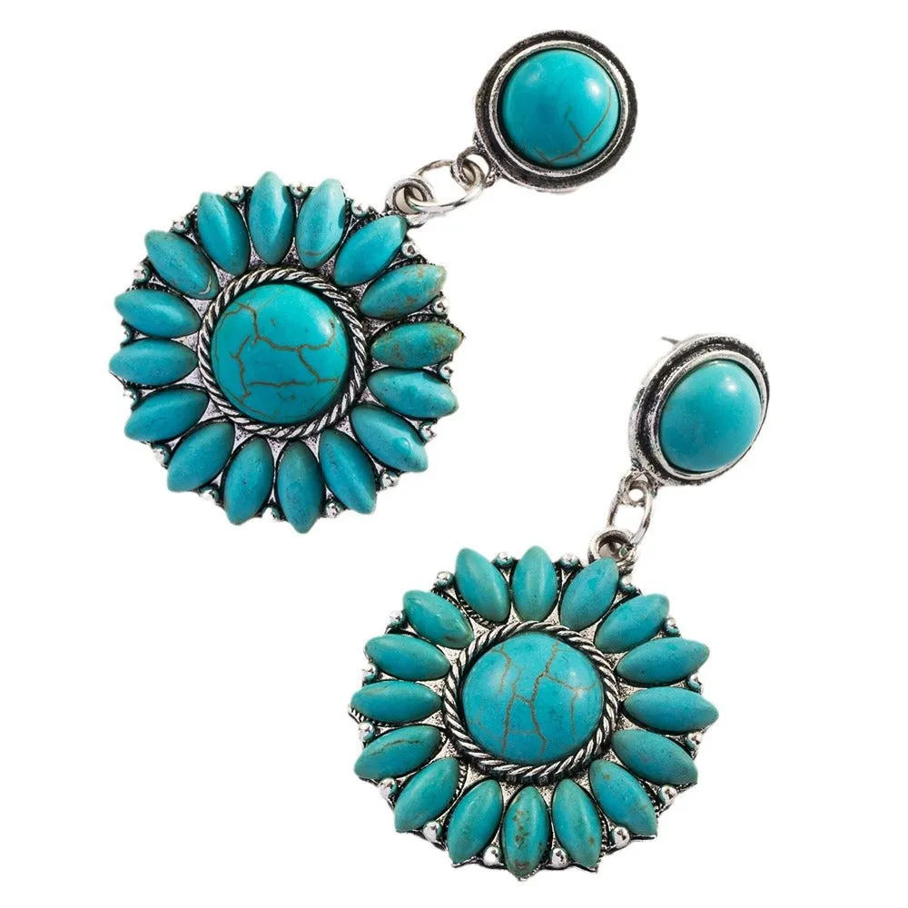Wholesale Exaggerated turquoise retro heart earrings