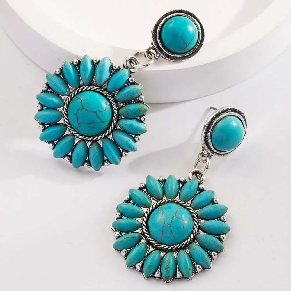 Wholesale Exaggerated turquoise retro heart earrings