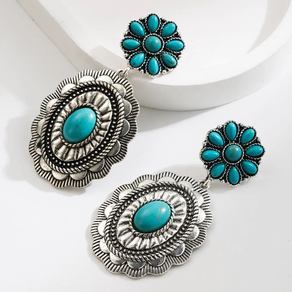 Wholesale Exaggerated White Turquoise Women's Fashion High Quality Ethnic Style Earrings Pendant