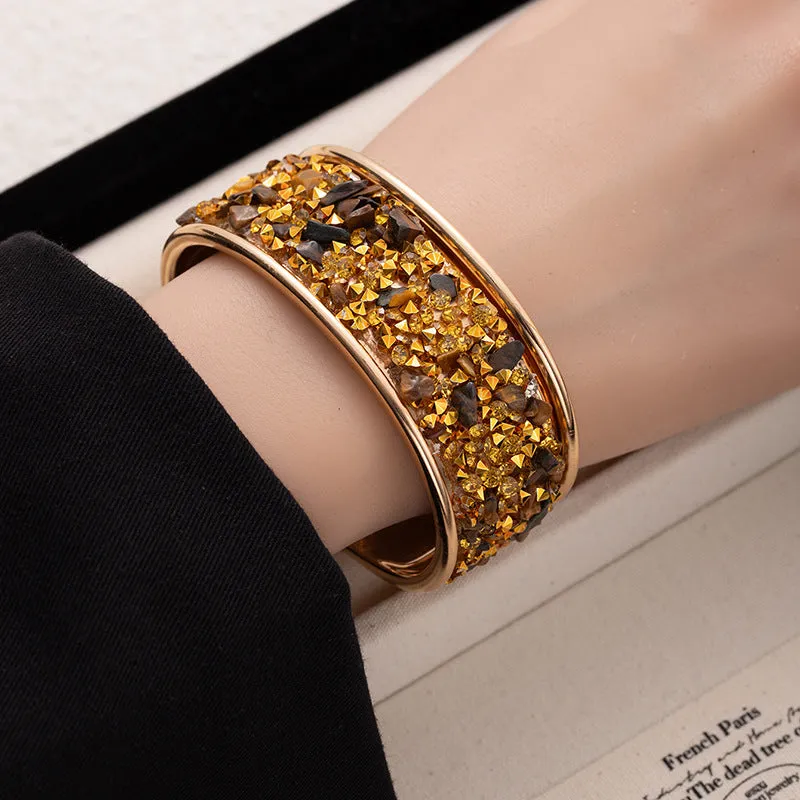 Wholesale Exaggerated wide bracelet with colored diamonds and gravel