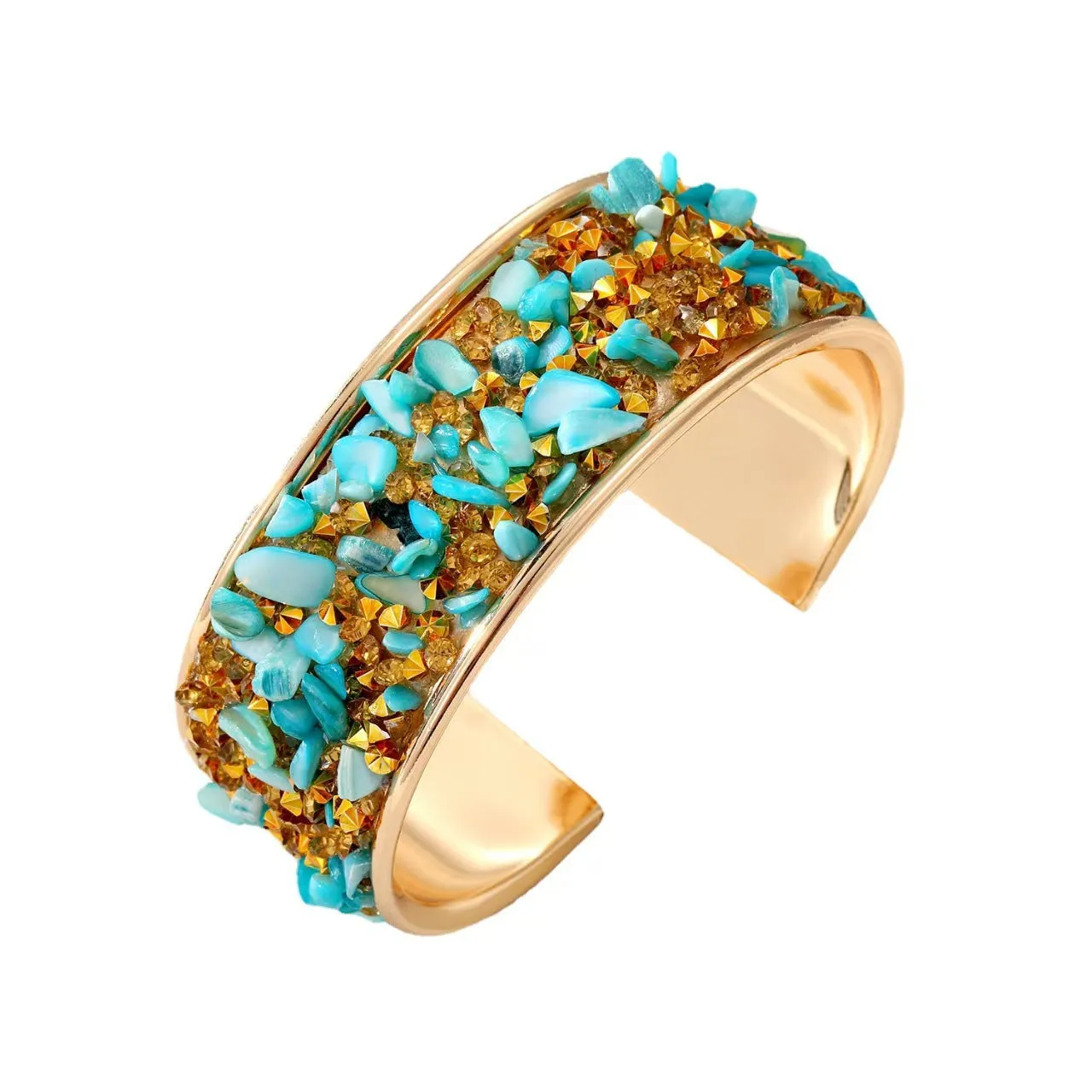 Wholesale Exaggerated wide bracelet with colored diamonds and gravel
