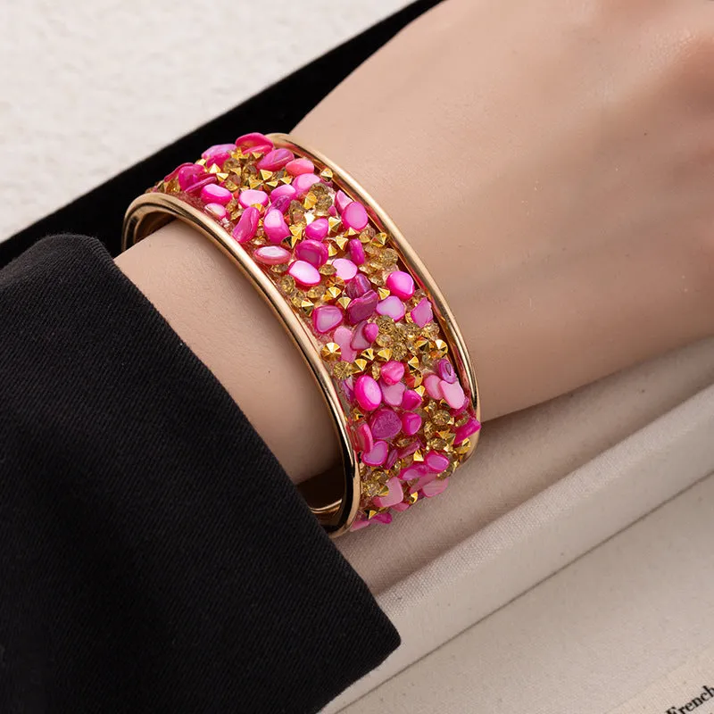 Wholesale Exaggerated wide bracelet with colored diamonds and gravel