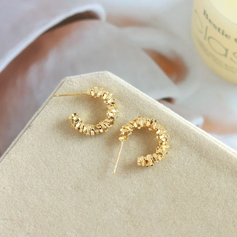 Wholesale Factory wholesale  cold wind 925 silver needle broken silver half ring earrings niche unique design temperament earrings