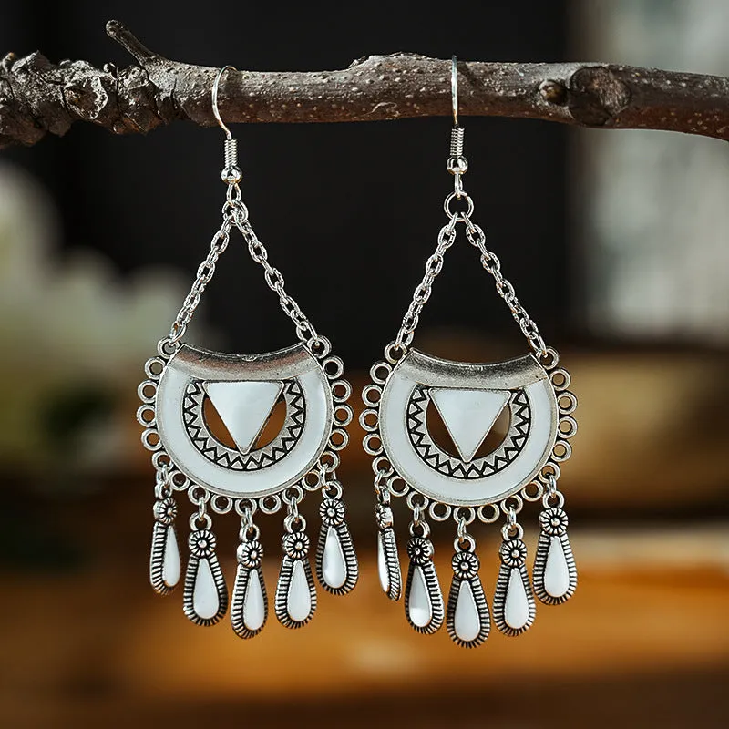 Wholesale Fan-shaped Chain Dripping Oil Retro Craft Multi-layer Alloy Earrings