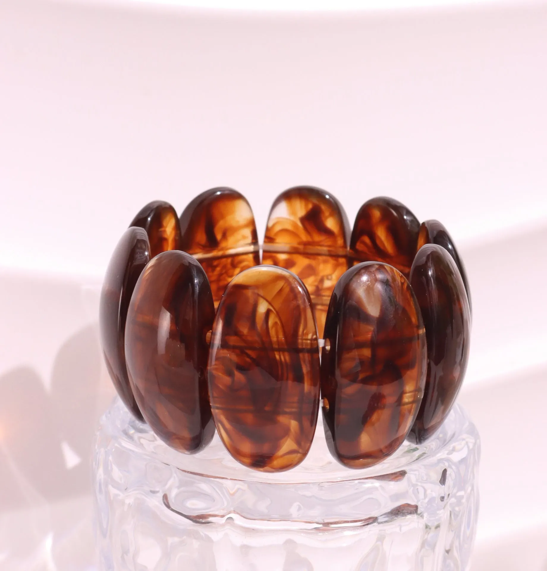 Wholesale  Fashion Amber Texture Acrylic Geometric Handmade Beaded Bracelet