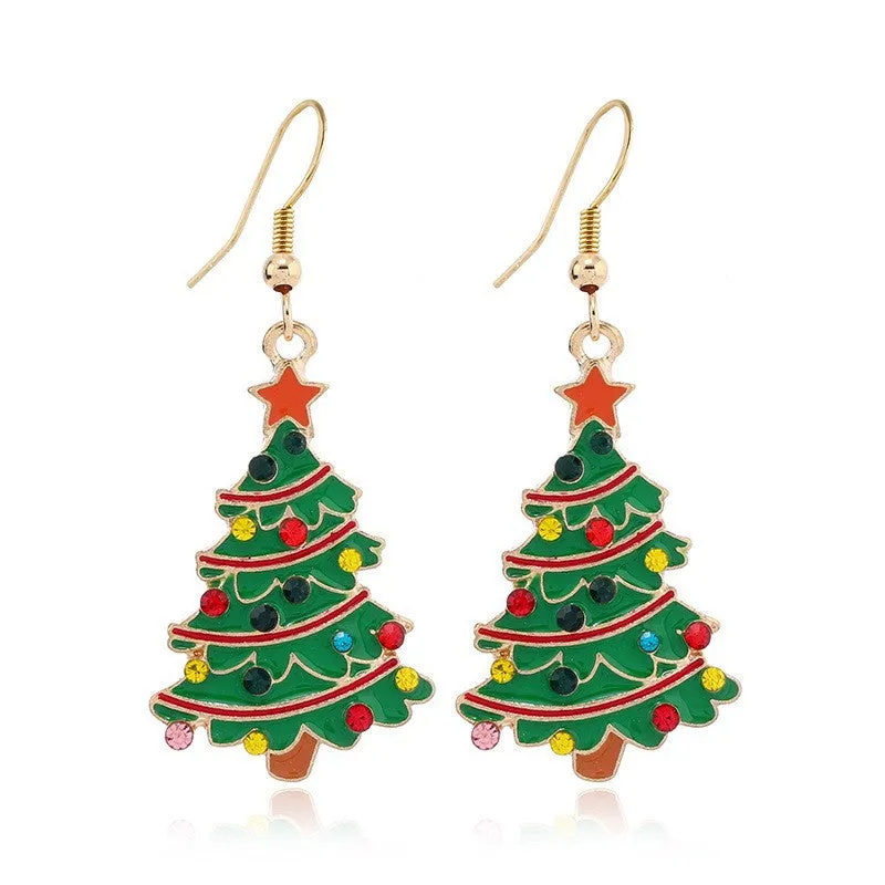 Wholesale Fashion Christmas Cute Cartoon Christmas Tree Bell Light Bulb Snowflake Alloy Earrings