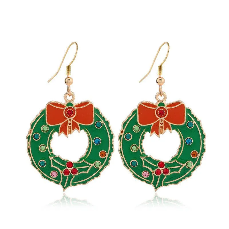 Wholesale Fashion Christmas Cute Cartoon Christmas Tree Bell Light Bulb Snowflake Alloy Earrings
