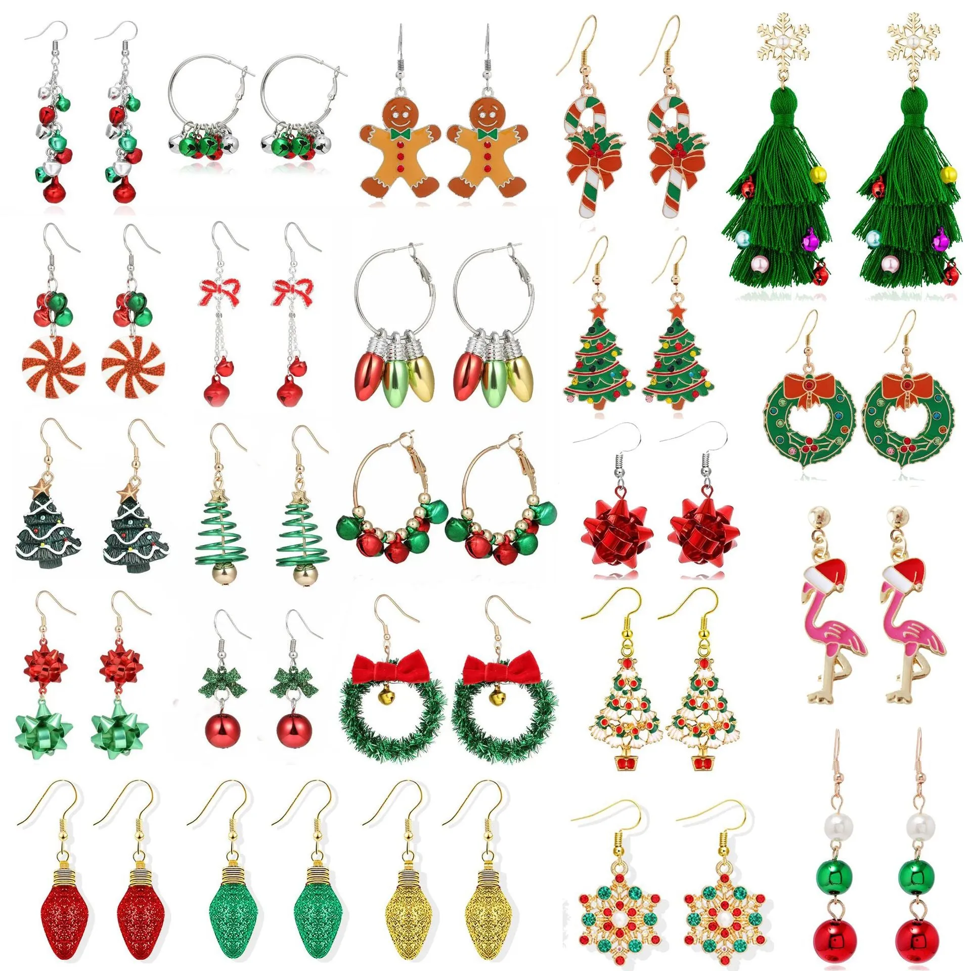 Wholesale Fashion Christmas Cute Cartoon Christmas Tree Bell Light Bulb Snowflake Alloy Earrings