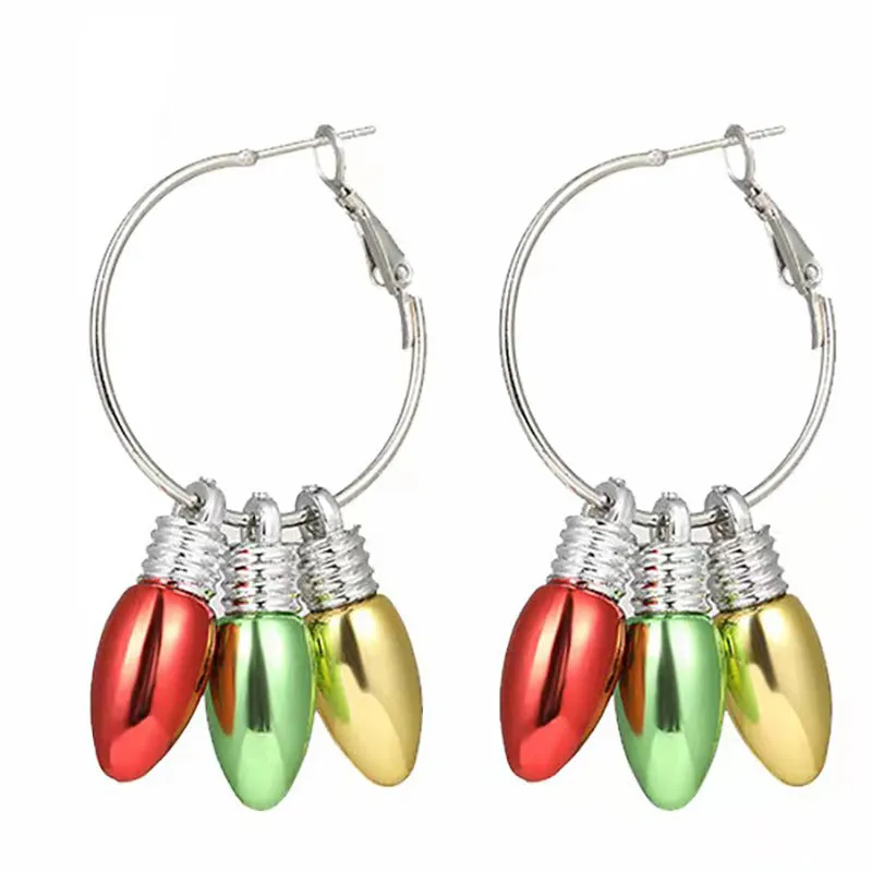 Wholesale Fashion Christmas Cute Cartoon Christmas Tree Bell Light Bulb Snowflake Alloy Earrings