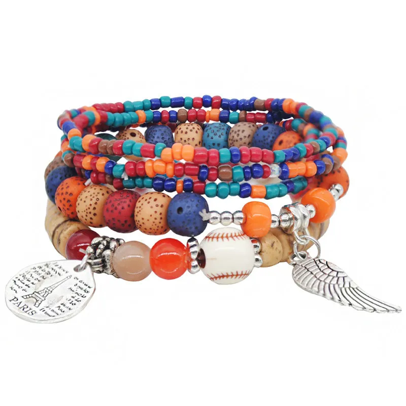 Wholesale  Fashion Color Bohemian Ethnic Style Bracelet  Elastic Rice Beads