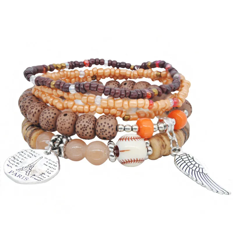 Wholesale  Fashion Color Bohemian Ethnic Style Bracelet  Elastic Rice Beads