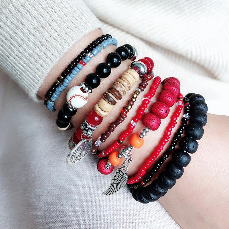 Wholesale  Fashion Color Bohemian Ethnic Style Bracelet  Elastic Rice Beads