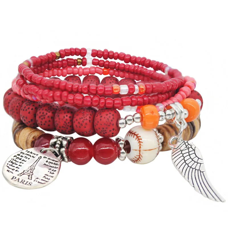 Wholesale  Fashion Color Bohemian Ethnic Style Bracelet  Elastic Rice Beads