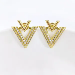 Wholesale Fashion Commuting Geometric Inverted Triangle Copper Inlaid Zircon Earrings
