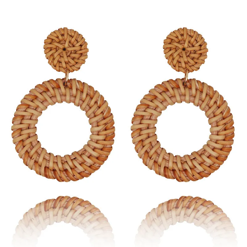 Wholesale Fashion Creative Hand-woven Rattan Vintage Tassel Earrings