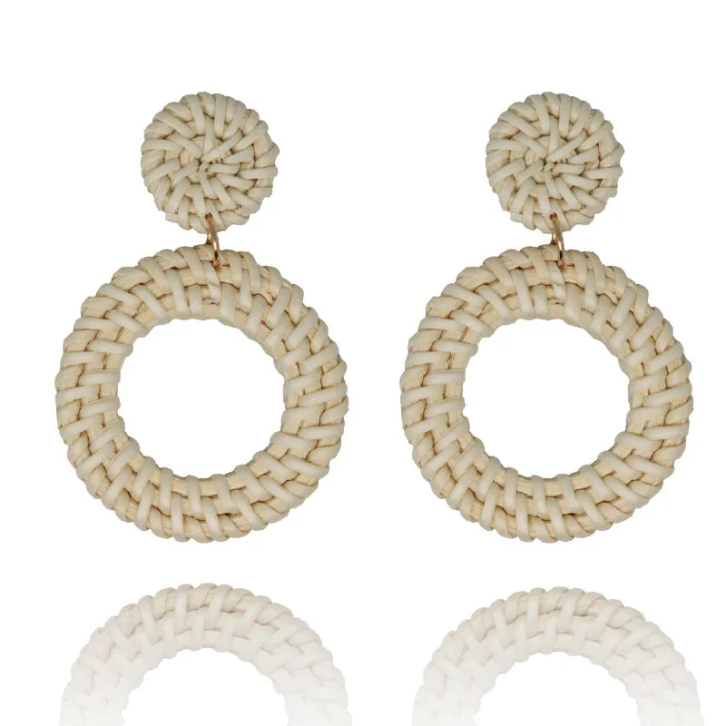 Wholesale Fashion Creative Hand-woven Rattan Vintage Tassel Earrings