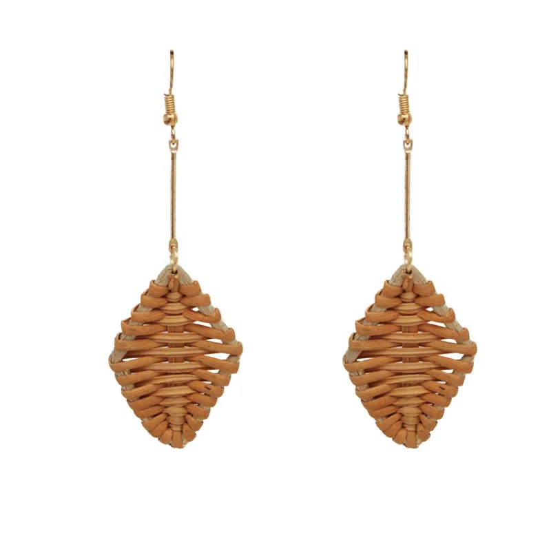 Wholesale Fashion Creative Hand-woven Rattan Vintage Tassel Earrings