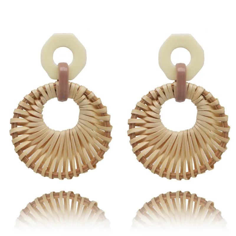 Wholesale Fashion Creative Hand-woven Rattan Vintage Tassel Earrings