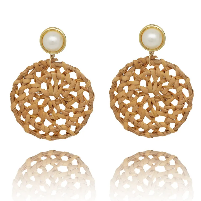 Wholesale Fashion Creative Hand-woven Rattan Vintage Tassel Earrings