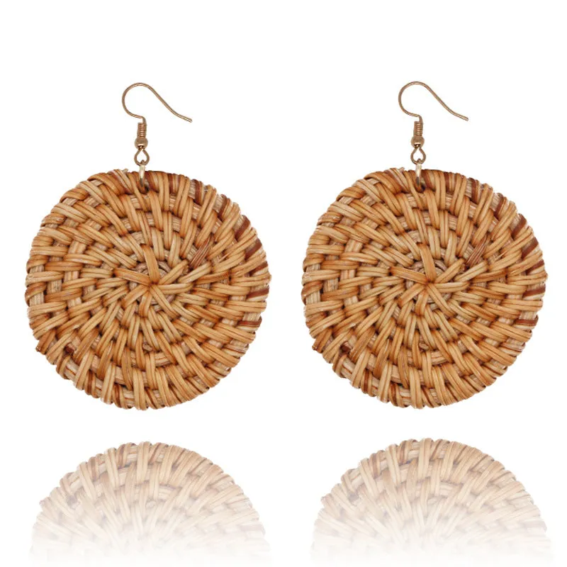Wholesale Fashion Creative Hand-woven Rattan Vintage Tassel Earrings