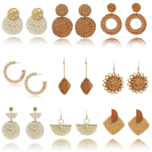 Wholesale Fashion Creative Hand-woven Rattan Vintage Tassel Earrings