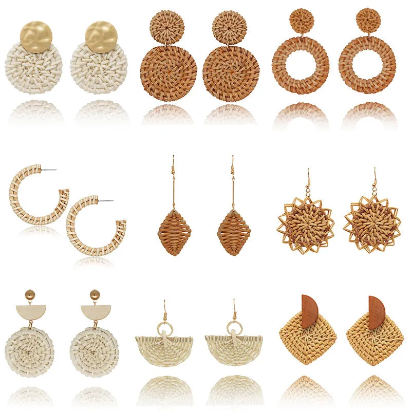 Wholesale Fashion Creative Hand-woven Rattan Vintage Tassel Earrings