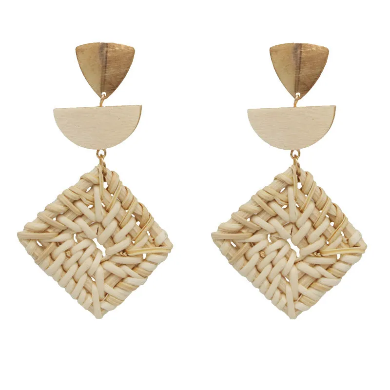 Wholesale Fashion Creative Hand-woven Rattan Vintage Tassel Earrings