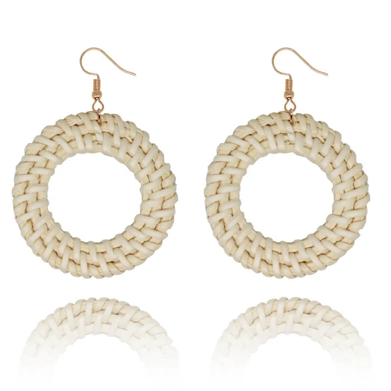 Wholesale Fashion Creative Hand-woven Rattan Vintage Tassel Earrings
