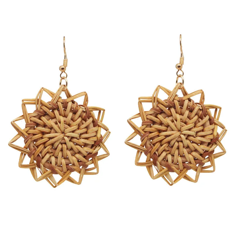 Wholesale Fashion Creative Hand-woven Rattan Vintage Tassel Earrings