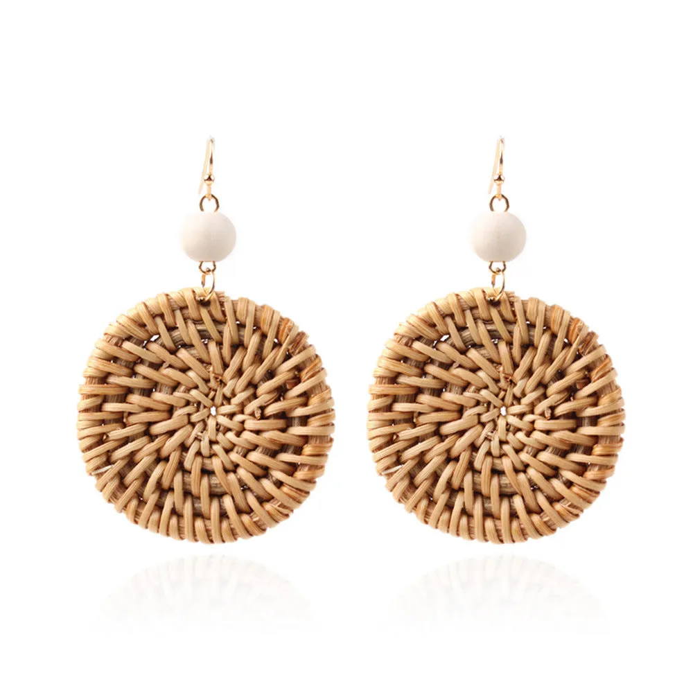 Wholesale Fashion Creative Hand-woven Rattan Vintage Tassel Earrings