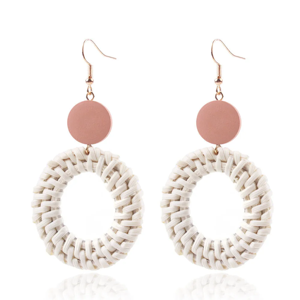 Wholesale Fashion Creative Hand-woven Rattan Vintage Tassel Earrings