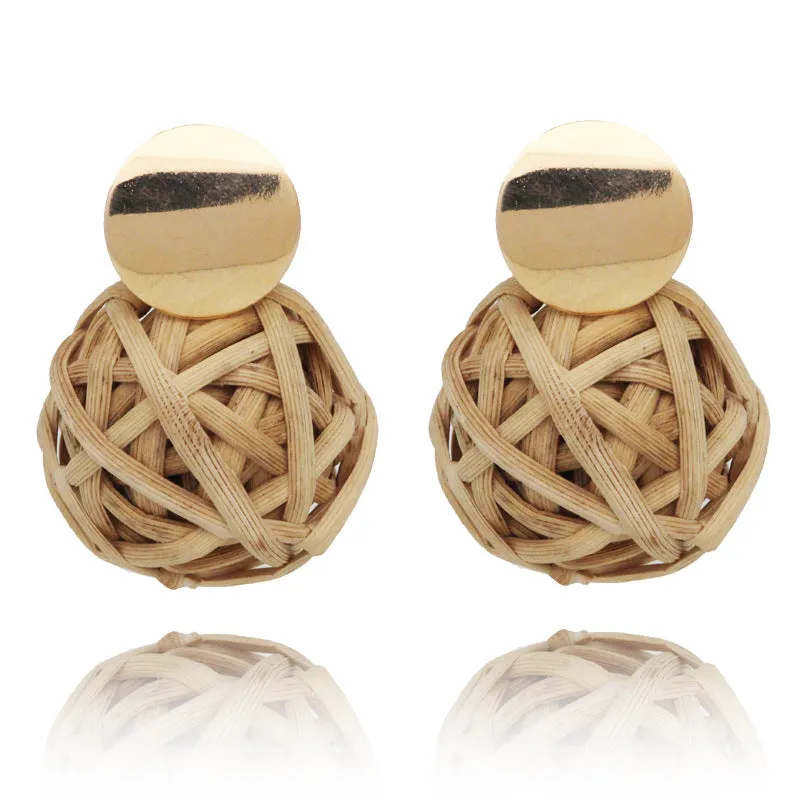 Wholesale Fashion Creative Hand-woven Rattan Vintage Tassel Earrings