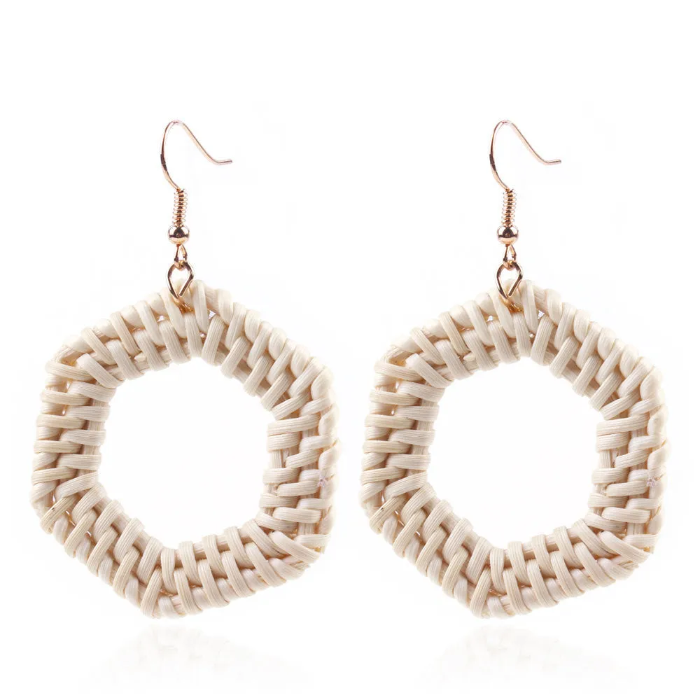 Wholesale Fashion Creative Hand-woven Rattan Vintage Tassel Earrings