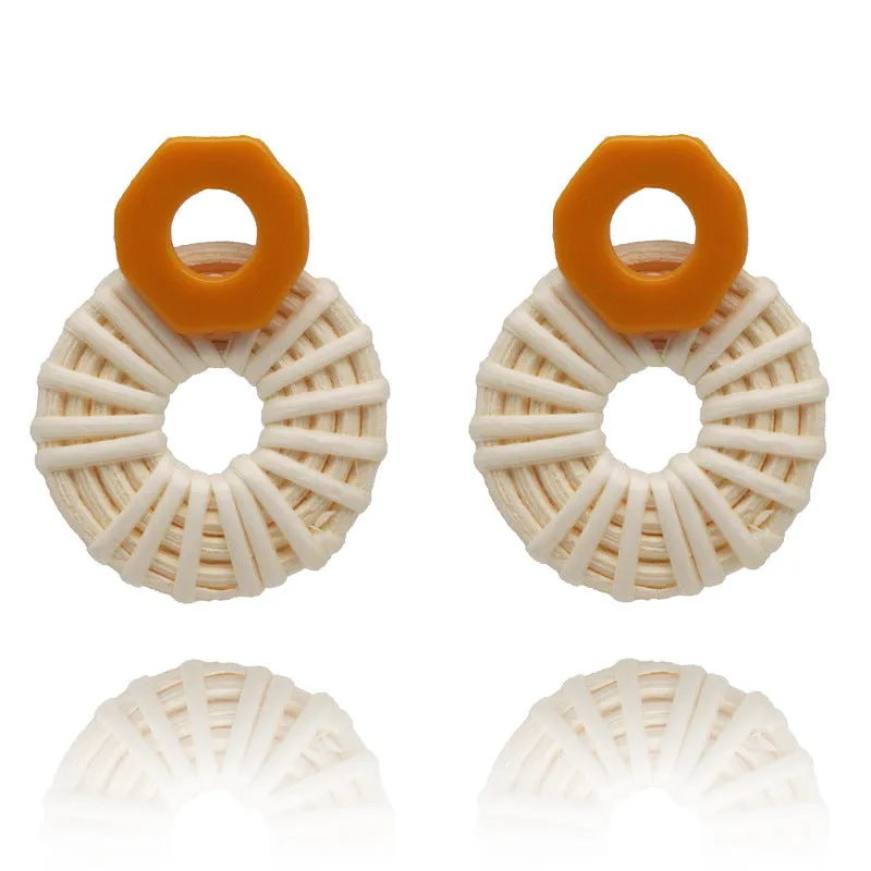 Wholesale Fashion Creative Hand-woven Rattan Vintage Tassel Earrings