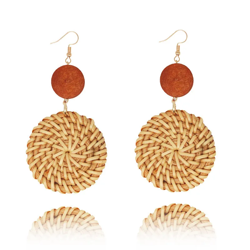 Wholesale Fashion Creative Hand-woven Rattan Vintage Tassel Earrings