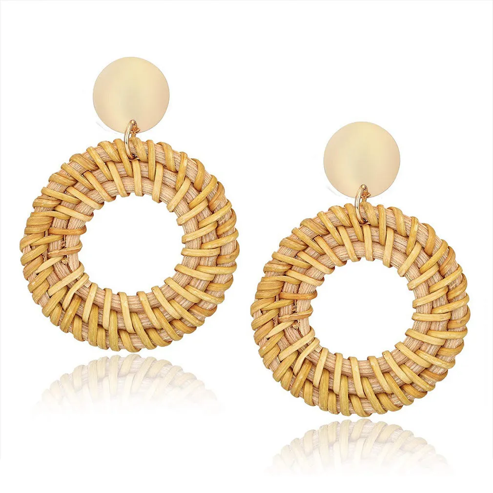Wholesale Fashion Creative Hand-woven Rattan Vintage Tassel Earrings