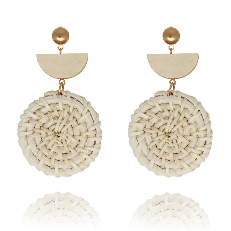 Wholesale Fashion Creative Hand-woven Rattan Vintage Tassel Earrings