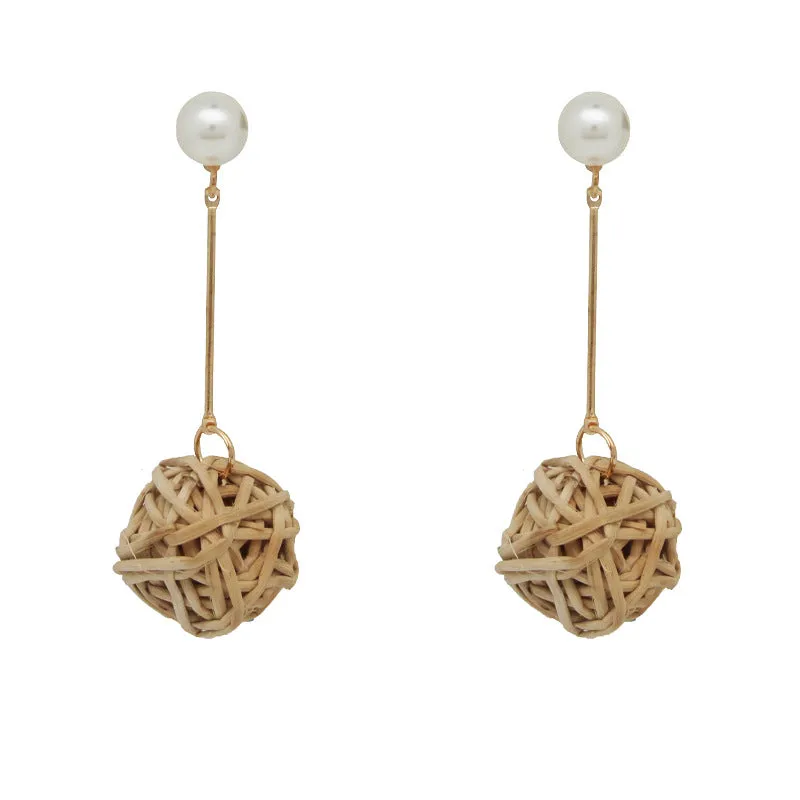 Wholesale Fashion Creative Hand-woven Rattan Vintage Tassel Earrings