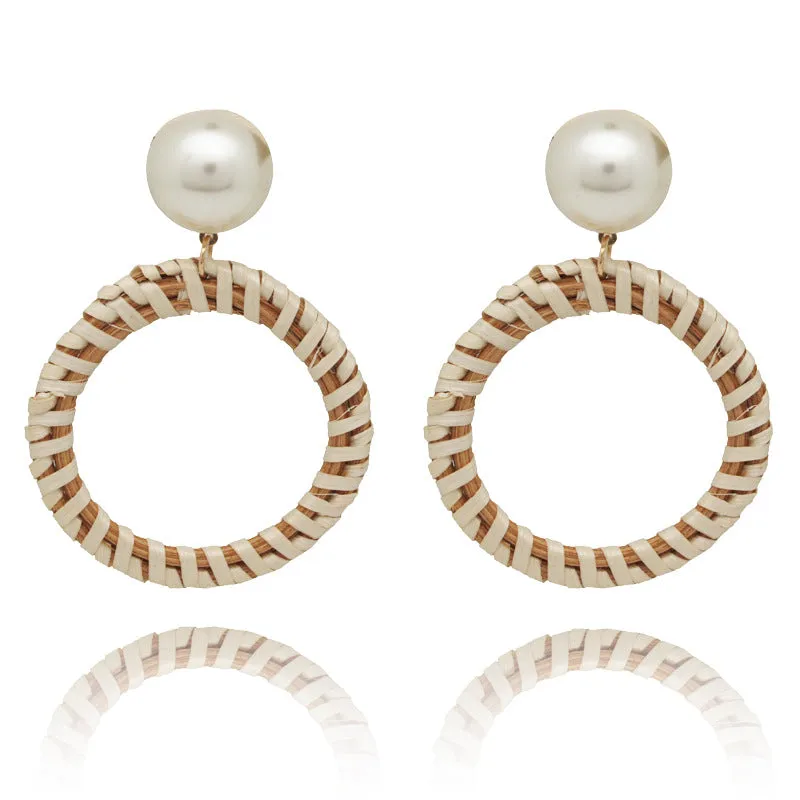 Wholesale Fashion Creative Hand-woven Rattan Vintage Tassel Earrings