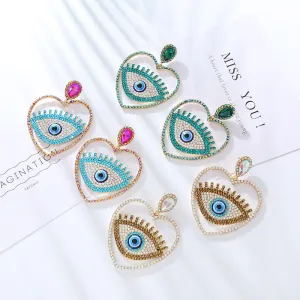 Wholesale Fashion Diamond Heart Evil Eye Exaggerated Earrings