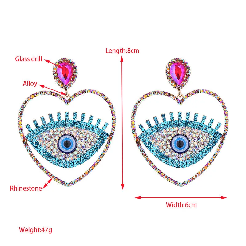 Wholesale Fashion Diamond Heart Evil Eye Exaggerated Earrings