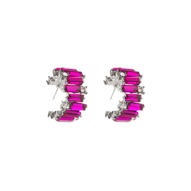 Wholesale Fashion Diamond Simple C Shape Alloy Earrings
